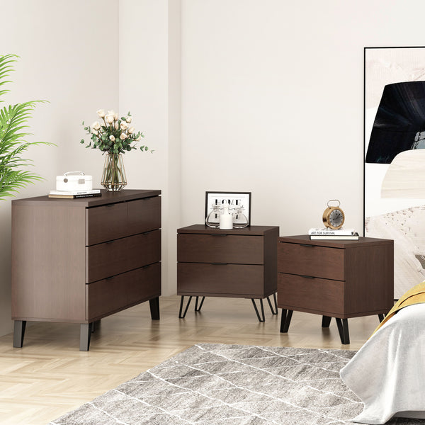 Gdf Studio Demijen Modern Industrial 3 Piece Double Dresser And Nightstand Bedroom Set Walnut And Matte Black