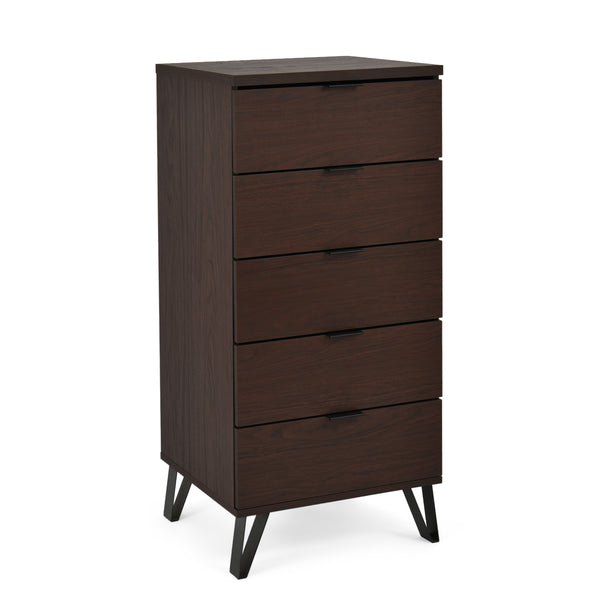 Gdf Studio Demijen Modern Industrial 5 Drawer Dresser Walnut And Matte Black