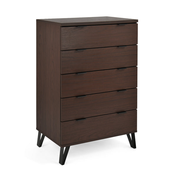 Gdf Studio Demijen Modern Industrial 5 Drawer Wide Dresser Walnut And Matte Black