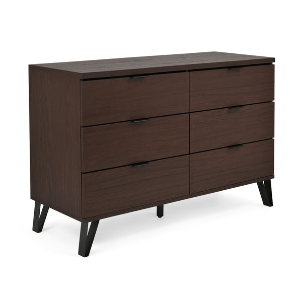 Gdf Studio Demijen Modern Industrial 6 Drawer Double Dresser Walnut And Matte Black