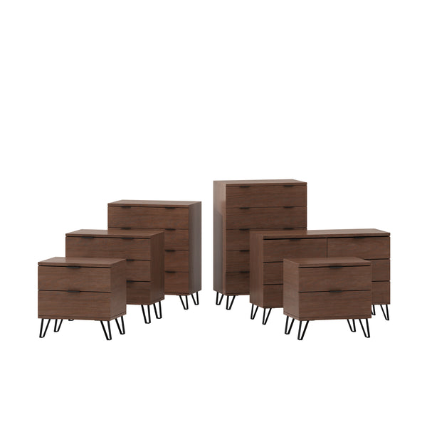 gdf studio Demijen Modern Industrial 6 Piece Bedroom Set with Wide 5 Drawer Dresser Walnut and Matte Black