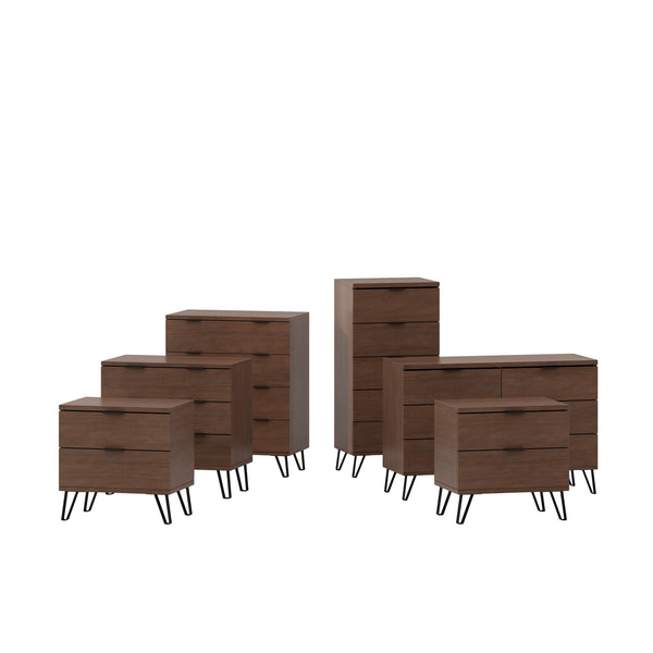 gdf studio Demijen Modern Industrial 6 Piece Bedroom Set with 5 Drawer Dresser Walnut and Matte Black