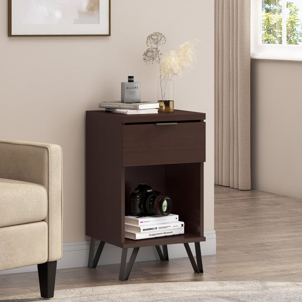 Gdf Studio Demijen Modern Industrial Tall Nightstand With Drawer Walnut And Matte Black