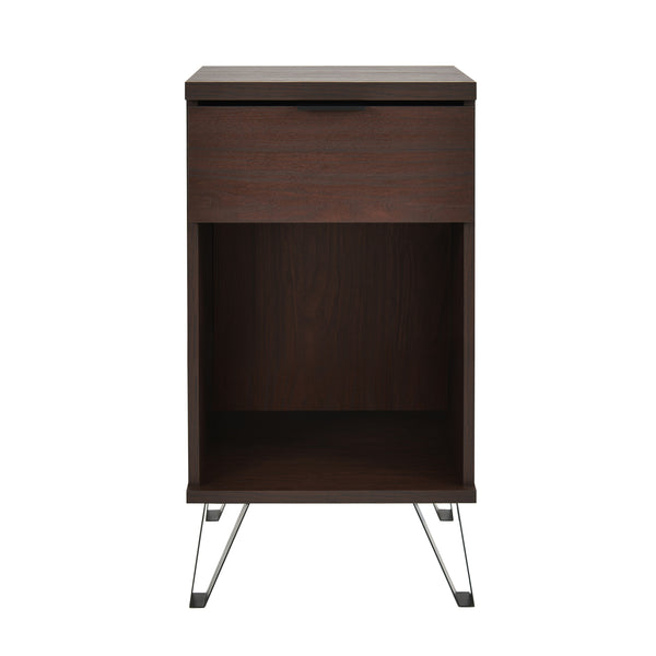 gdf studio Demijen Modern Industrial Tall Nightstand with Drawer Walnut and Matte Black