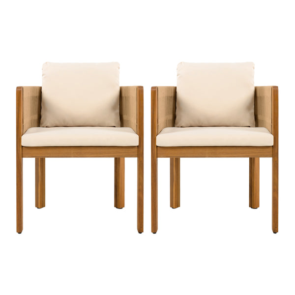 Gdf Studio Demorilos Acacia Wood Outdoor Dining Chairs 2-Pack With Waterproof Cushions