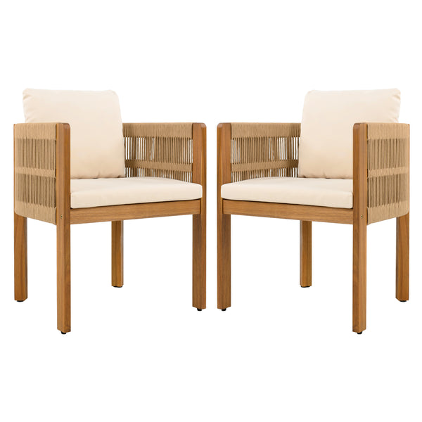 Gdf Studio Demorilos Acacia Wood Outdoor Dining Chairs 2-Pack With Waterproof Cushions