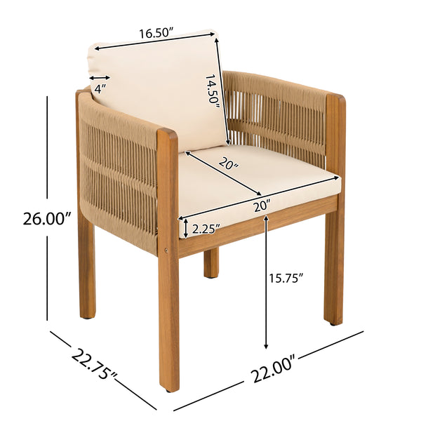 Gdf Studio Demorilos Acacia Wood Outdoor Dining Chairs 2-Pack With Waterproof Cushions