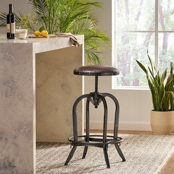 Gdf Studio Dempsey Brown Convex Swivel Adjustable Bar Stool
