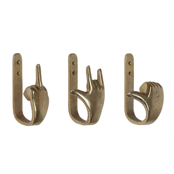 gdf studio Denison Handmade Aluminum Hand Gesture Coat Hooks (Set of 3) Raw Gold