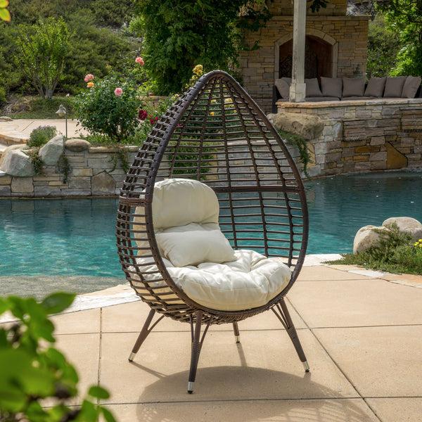 Gdf Studio Dermot Outdoor Wicker Freestanding Wicker Teardrop / Egg Chair W/ Cushion