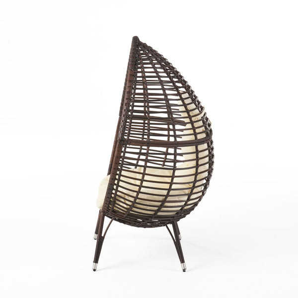 Gdf Studio Dermot Outdoor Wicker Freestanding Wicker Teardrop / Egg Chair W/ Cushion
