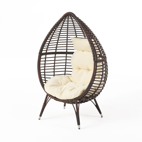 gdf studio Dermot Outdoor Wicker Freestanding Wicker Teardrop / Egg Chair w/ Cushion