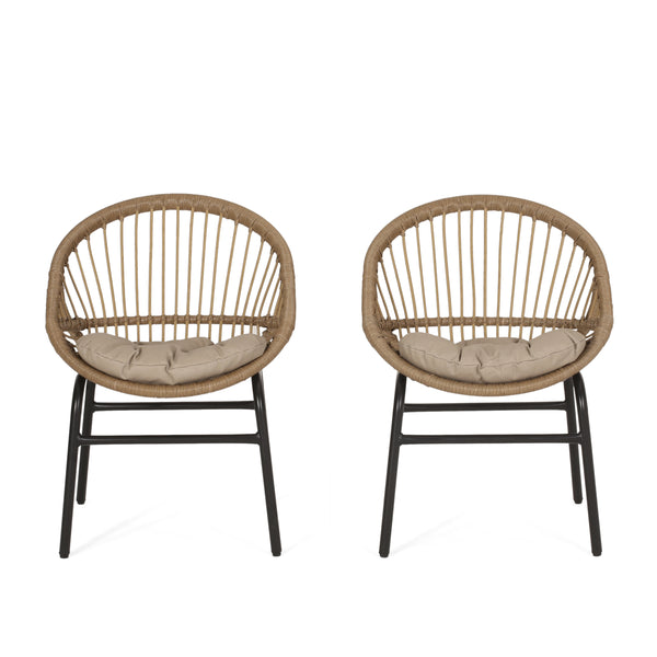 gdf studio Dero Outdoor Wicker Dining Chairs with Cushion Set of 2 Light Brown and Beige