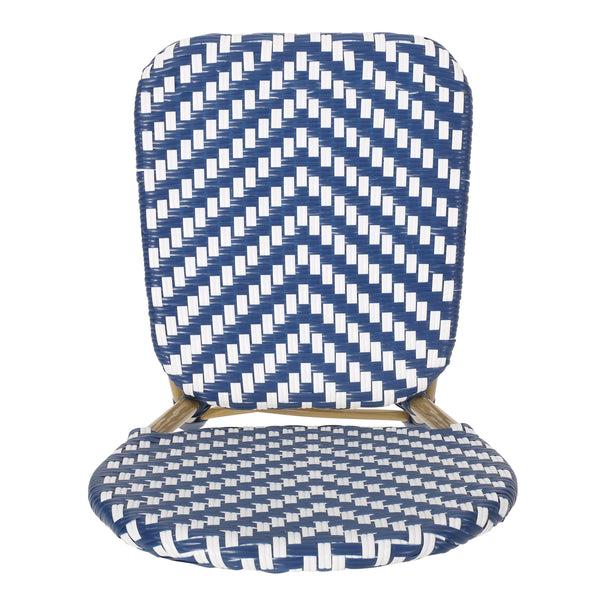 Gdf Studio Deshler Outdoor Aluminum French Bistro Chairs Set Of 2 Navy Blue White And Bamboo Finish