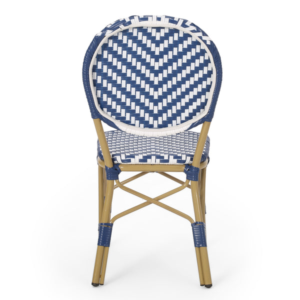 Gdf Studio Deshler Outdoor Aluminum French Bistro Chairs Set Of 2 Navy Blue White And Bamboo Finish