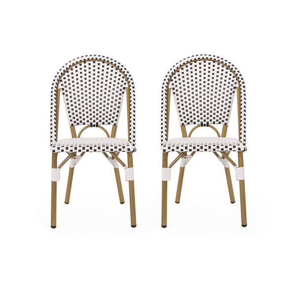 Gdf Studio Desire Outdoor PE Rattan And Aluminum French Bistro Chairs Set Of 2