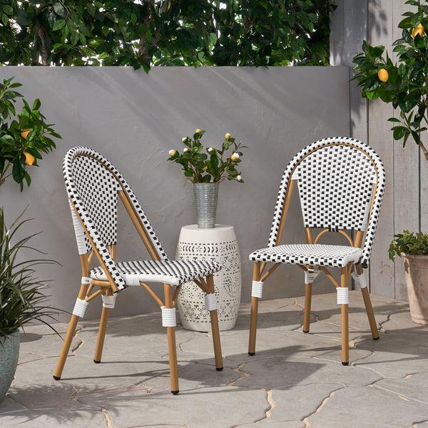 gdf studio Desire Outdoor PE Rattan and Aluminum French Bistro Chairs Set of 2