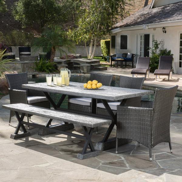 Gdf Studio Desmond Outdoor 6 Piece Lightweight Concrete Dining Set With Bench
