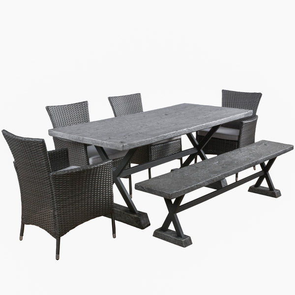 gdf studio Desmond Outdoor 6 Piece Lightweight Concrete Dining Set with Bench