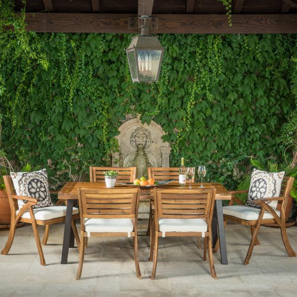 Gdf Studio DeSoto 7 Piece Teak Finish Acacia Wood Patio Dining Set