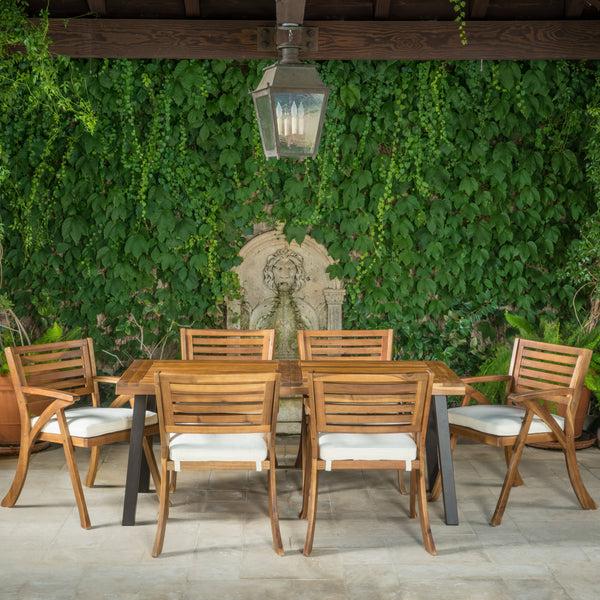 Gdf Studio DeSoto 7 Piece Teak Finish Acacia Wood Patio Dining Set