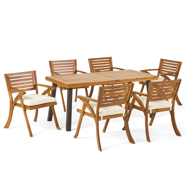 gdf studio DeSoto 7 Piece Teak Finish Acacia Wood Patio Dining Set