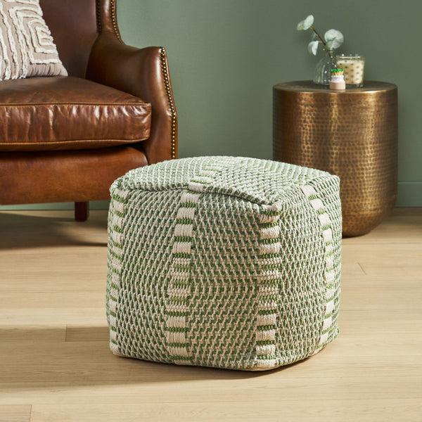 gdf studio Dexter Indoor Handcrafted Boho Water Resistant Cube Pouf