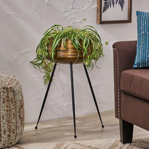 Gdf Studio Dilan Boho Glam Handcrafted Tripod Planter Antique Brass And Black