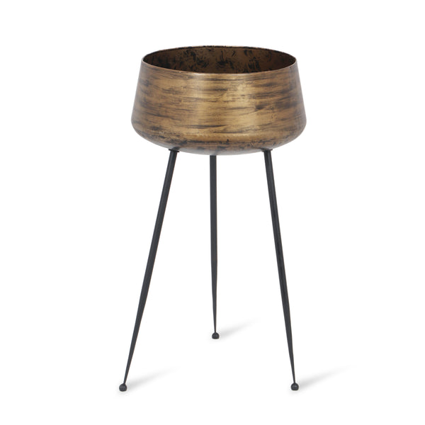 gdf studio Dilan Boho Glam Handcrafted Tripod Planter Antique Brass and Black