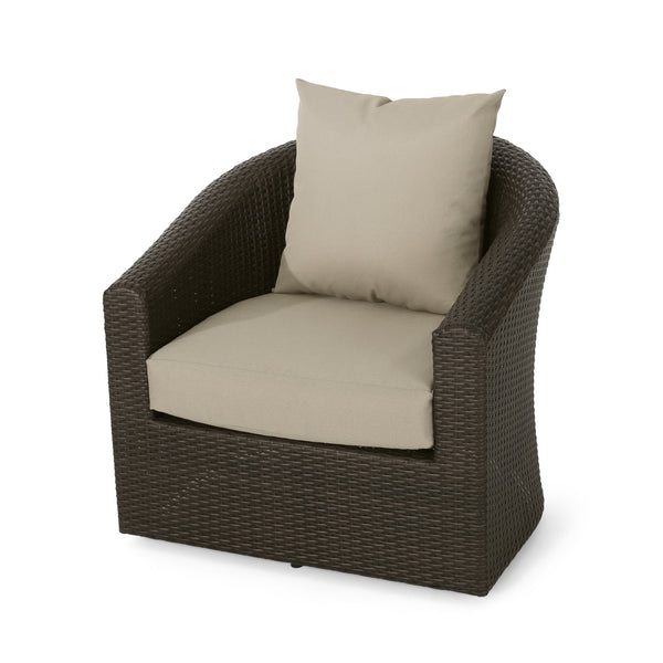 Gdf Studio Dillard Outdoor 4 Seater Wicker Swivel Chair And Fire Pit Set