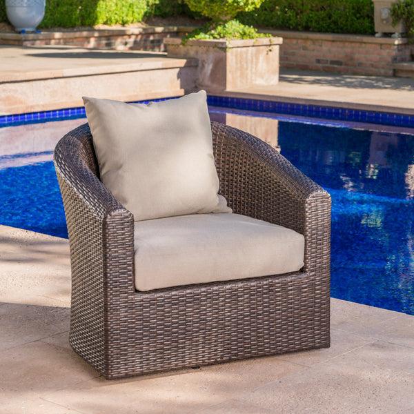 Gdf Studio Dillard Outdoor Aluminum Framed Mix Brown Wicker Swivel Club Chair