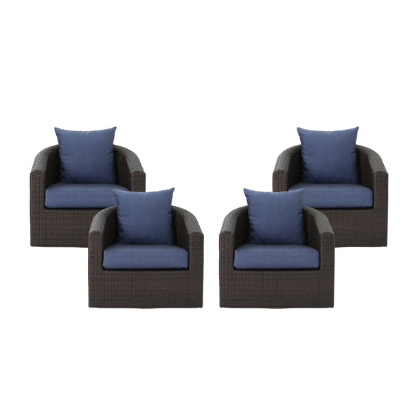 gdf studio Dillard Outdoor Aluminum Framed Mix Brown Wicker Swivel Club Chair