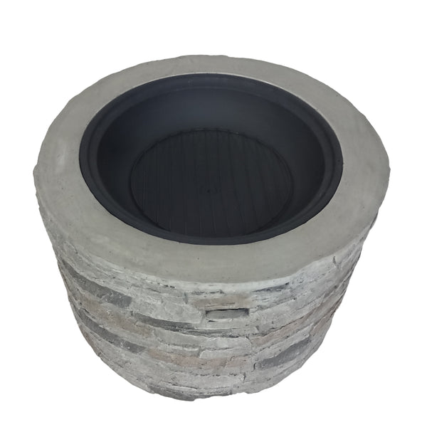 Gdf Studio Dione Outdoor 32-inch Wood Burning Light-Weight Concrete Round Fire Pit Grey