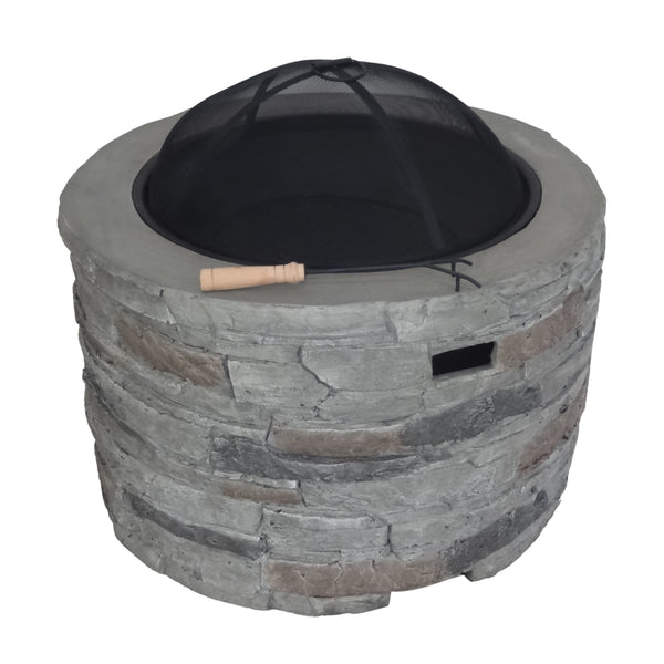 Gdf Studio Dione Outdoor 32-inch Wood Burning Light-Weight Concrete Round Fire Pit Grey