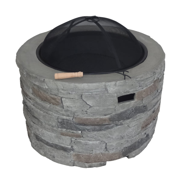 gdf studio Dione Outdoor 32-inch Wood Burning Light-Weight Concrete Round Fire Pit Grey