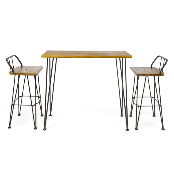 gdf studio Dione Outdoor Industrial Teak Finished Acacia Wood Bar Set