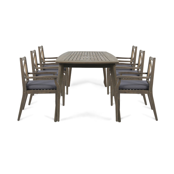 Gdf Studio Divyansh Outdoor 7 Piece Acacia Wood Dining Set
