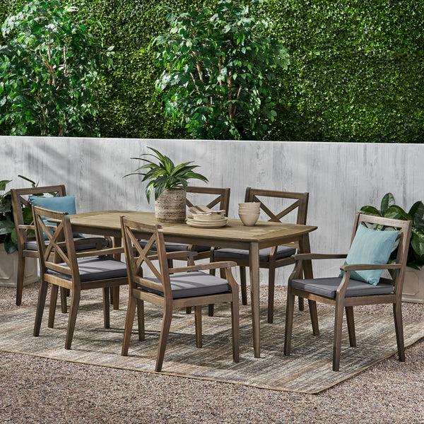 Gdf Studio Divyansh Outdoor 7 Piece Acacia Wood Dining Set