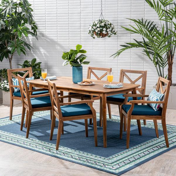 gdf studio Divyansh Outdoor 7 Piece Acacia Wood Dining Set