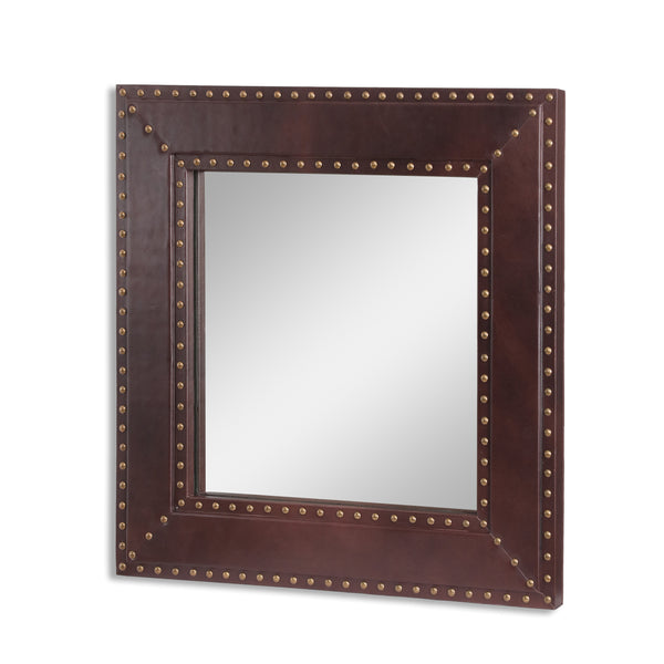 gdf studio Dodds Handcrafted Boho Studded Leather Square Wall Mirror