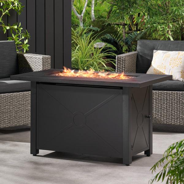 Gdf Studio Doheny Outdoor 50 000 BTU Iron Rectangular Fire Pit Black