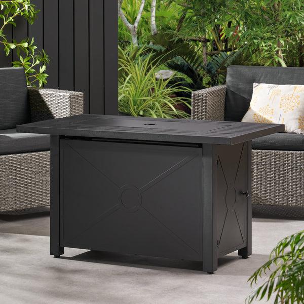 Gdf Studio Doheny Outdoor 50 000 BTU Iron Rectangular Fire Pit Black