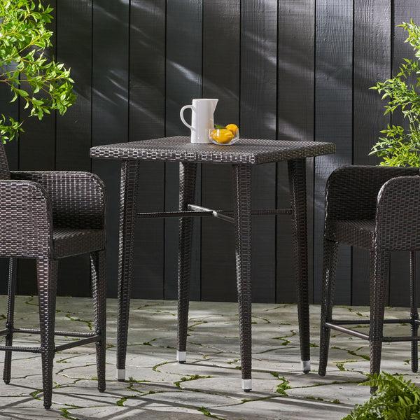 Gdf Studio Dom Outdoor 32.5 Inch Square Multi-brown Wicker Bar Table