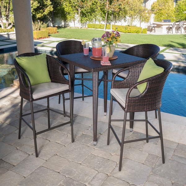 Gdf Studio Domina Outdoor 5 Piece 41 Inch Multi-brown Wicker Square Bar Set