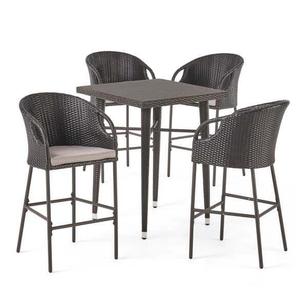 gdf studio Domina Outdoor 5 Piece 41 Inch Multi-brown Wicker Square Bar Set
