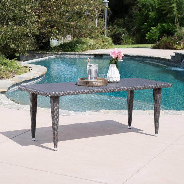 Gdf Studio Domina Outdoor 73.5-inch Gray Wicker Rectangular Dining Table