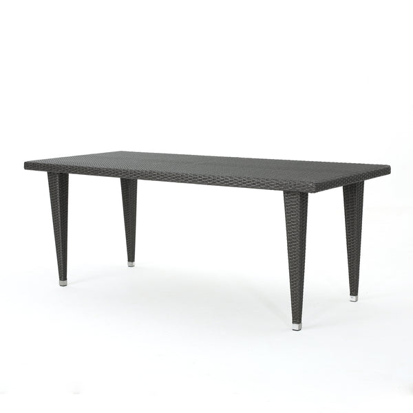 gdf studio Domina Outdoor 73.5-inch Gray Wicker Rectangular Dining Table