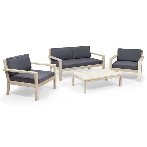 gdf studio Dominic Outdoor 4 Seater Acacia Wood Chat Set with Cushions