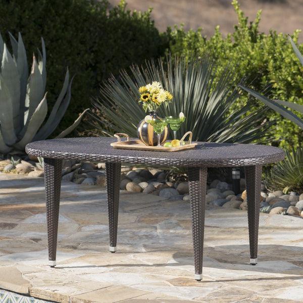 Gdf Studio Domo Outdoor 69 Inch Wicker Oval Dining Table