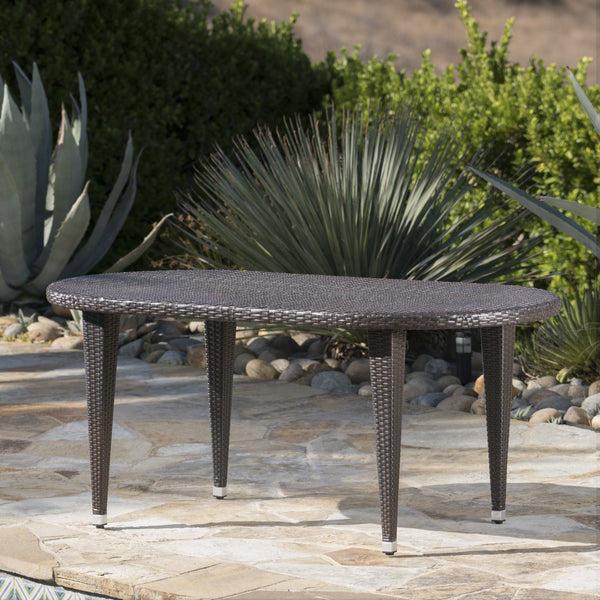 Gdf Studio Domo Outdoor 69 Inch Wicker Oval Dining Table